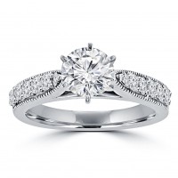 1.45 ct Round Cut Diamond Engagement Ring Whit Millgrain on The Shank 